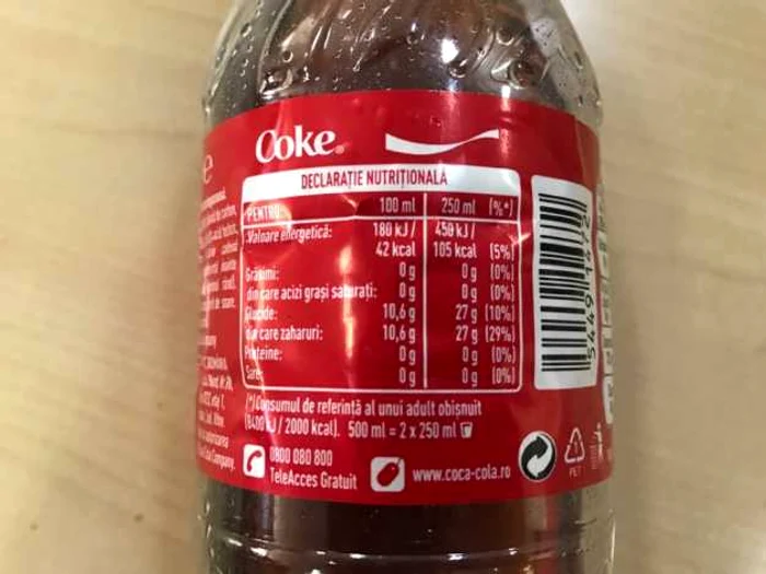 coca cola continut zahar