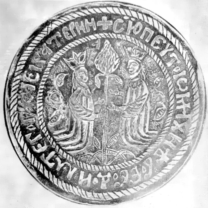 Mihnea al II-lea și Ecaterina Salvarezzo pe o monedă din secolul al XVI-lea FOTO Wikipedia