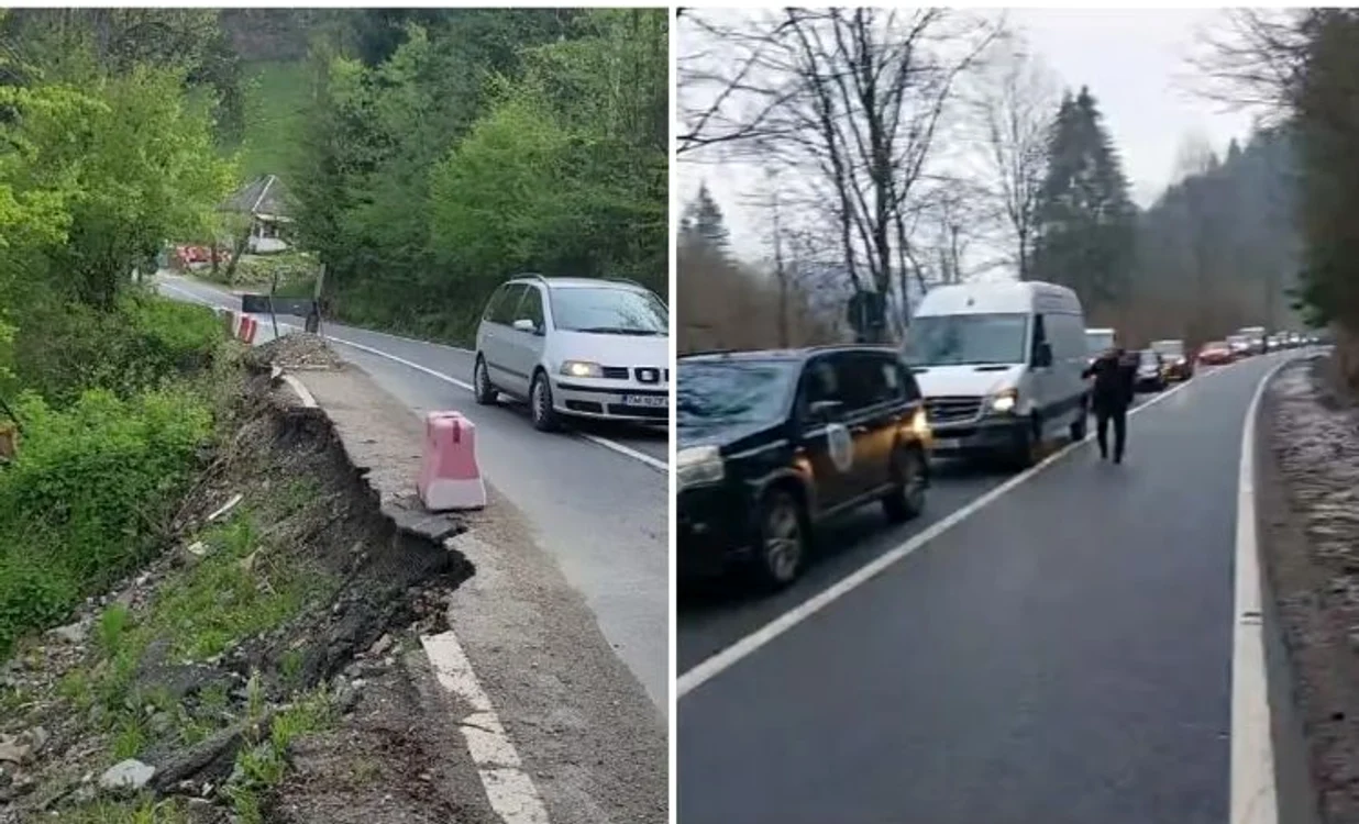 Drumul afectat de inundații și proetstul oamenilor FOTO Adevărul