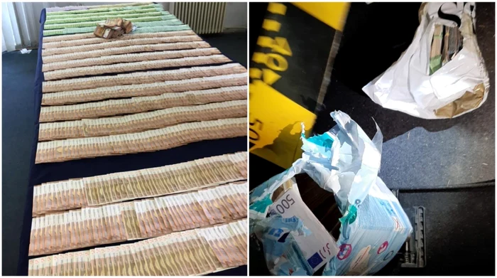 DIICOT a confiscat două pachete din plastic conţinând sumele de 190.835 euro şi 10.000 lei.