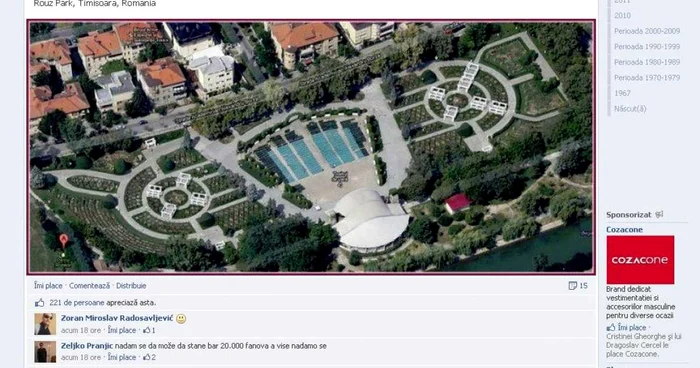 Lepa Brena a adăugat pe Facebook o poză aeriană cu Parcul Rozelor