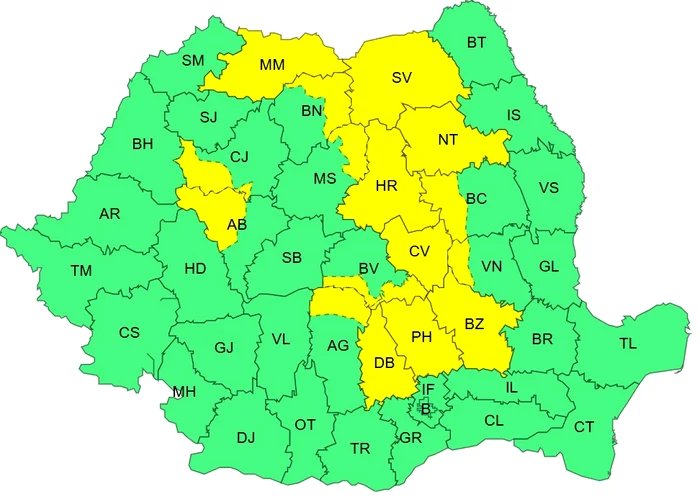 Cod galben de ploi și vânt puternic pentru 16 județe FOTO: ANM