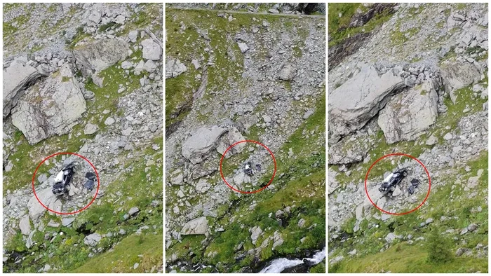 Un autoturism a ajuns pe un versant de pe Transfăgărășan. FOTO: Facebook 