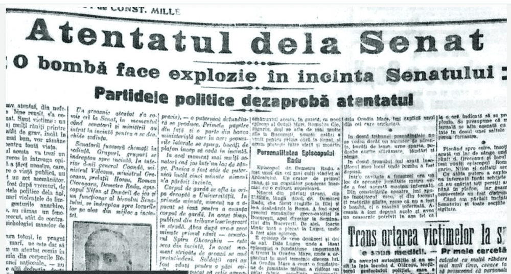 Atacul terorist fără precedent din Senatul României. Trei demnitari ai statului au fost uciși în 1920