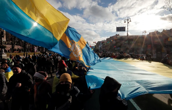 Manifestaţie anti-război organizată la Kiev pe 12 februarie FOTO EPA-EFE
