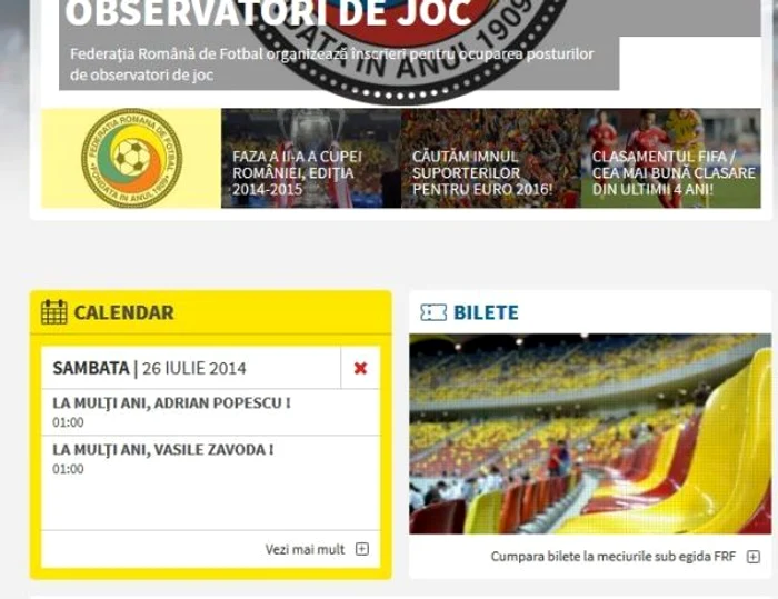 Ştirea publciată pe siteul FRF