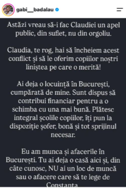 Mesajul lui Gabi Bădălău. 