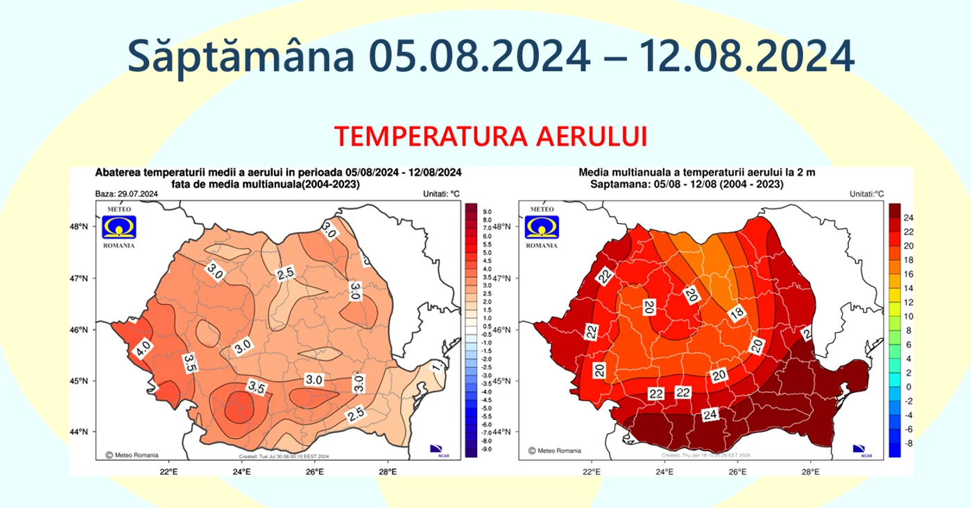 Estimările pentru săptămâna 5 - 12 august 2024. FOTO ANM