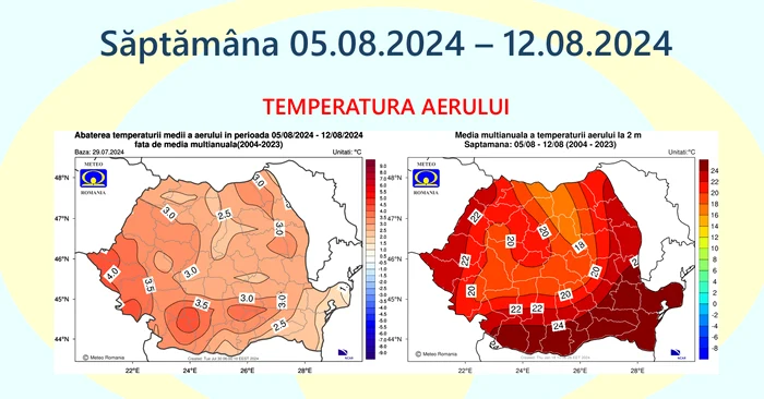 Estimările pentru săptămâna 5 - 12 august 2024. FOTO ANM