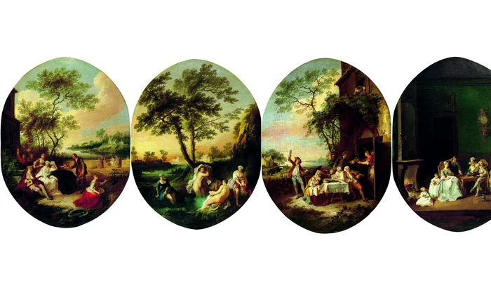 Primăvara, Vara, Toamna, Iarna, aşa cum le-a pus pe pânză artistul Pierre-Antoine Quillard în anii 1725-1729 (Muzeul Naţional Thyssen-Bornemisza, Madrid / © Getty Images) 