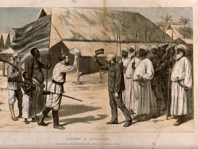 The meeting between David Livingstone and Henry Morton Stanl Wellcome V0018829 jpg