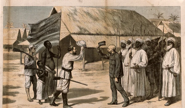 The meeting between David Livingstone and Henry Morton Stanl Wellcome V0018829 jpg