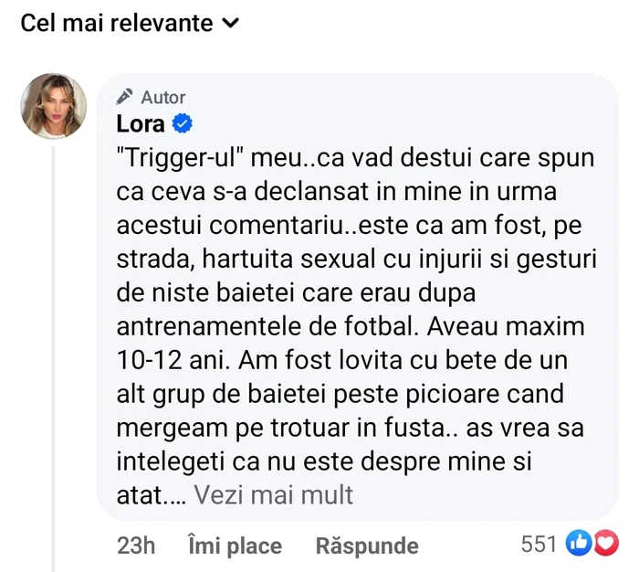 Lora, victima hărțuirii sexuale / foto: Facebook