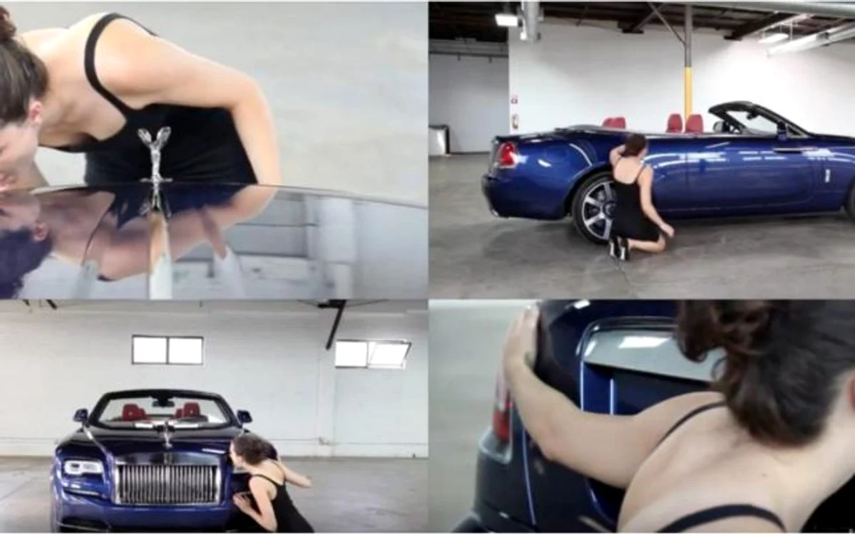 Patru ipostaze ale video-performance-ului Ioanei Sisea
intitulat în mod descriptiv „the action of licking a Rolls Royce in its
entirety“, ce face parte din
instalaţia „Reputation
Matters“, expusă la Atelier
35 până pe data de 6 aprilie     Sursă
fotografii: Facebook