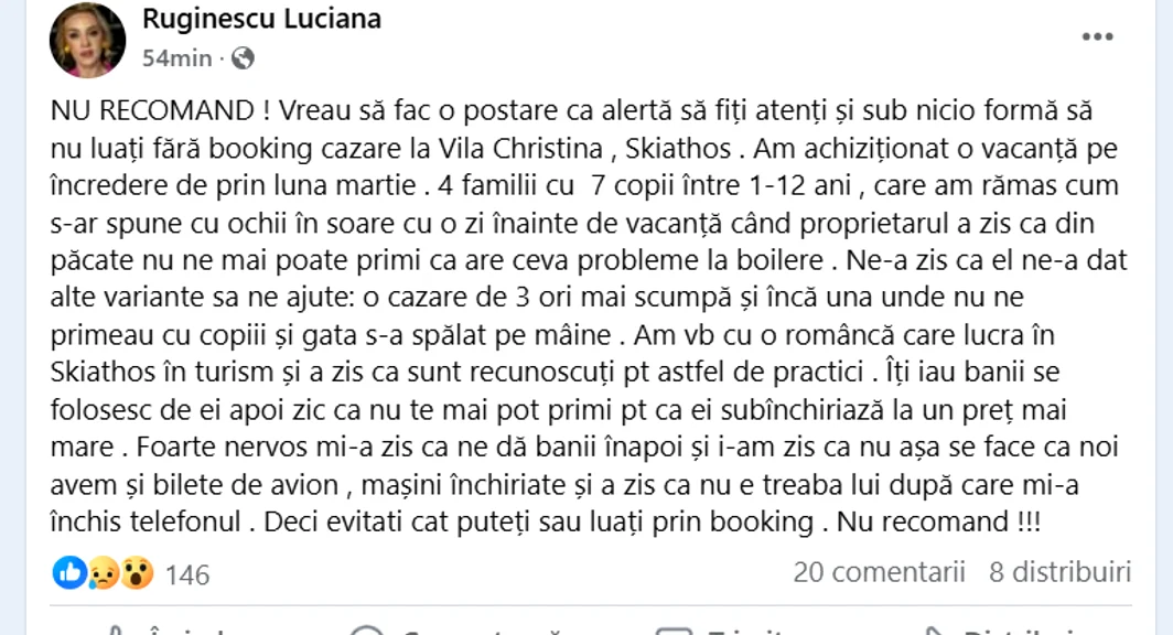 Posatarea a fost publică pe un grup destinat călătoriilor în Grecia FOTO: captura