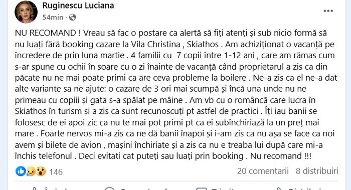 Posatarea a fost publică pe un grup destinat călătoriilor în Grecia FOTO: captura