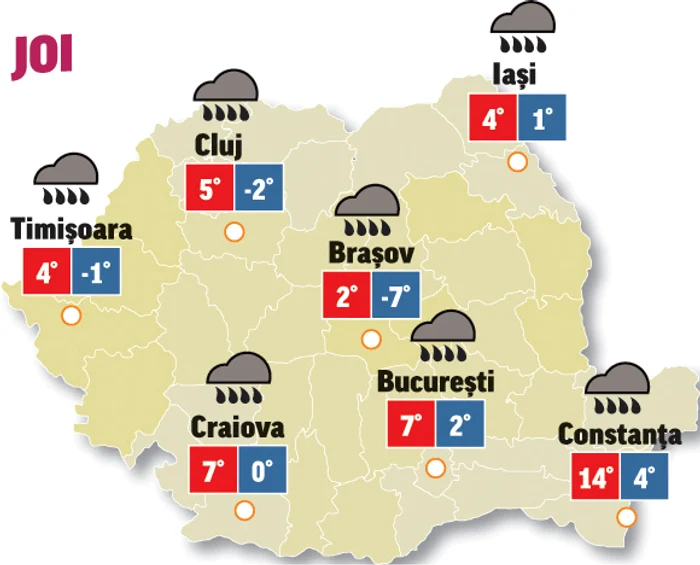 Prognoza meteo 26 noiembrie anunță că astăzi va ploua în majoritatea regiunilor, iar în zonele de deal și de munte va ninge