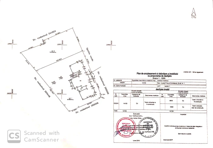 Planul de dezlipire realizat de Topcad SRL