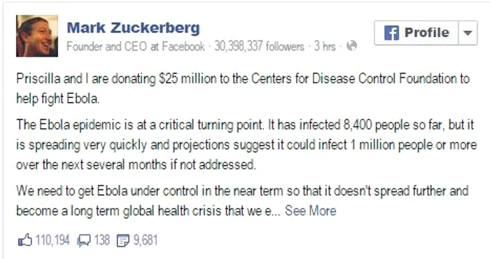 Mesajul postat de Mark Zuckerberg