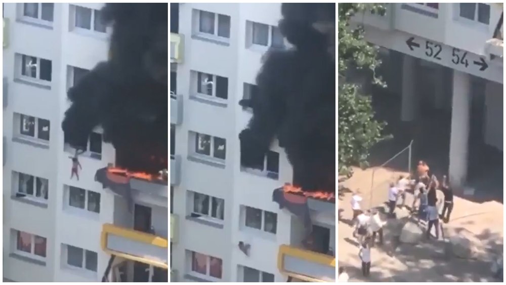 Imagini șocante! Un băiat de 10 ani își aruncă fratele de 2 ani de la etajul al treilea pentru a-l salva de flăcări. Apartamentul în care se aflau luase foc