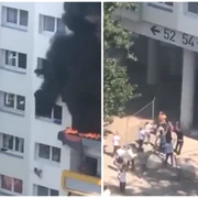 un băiat de 10 ani și a aruncat fratele mai mic, în vârstă de 2 ani, de la o înălțime de aproximativ 9 metri, încercând să l salveze de flăcări in Grenoble Franta FOTO captura video png