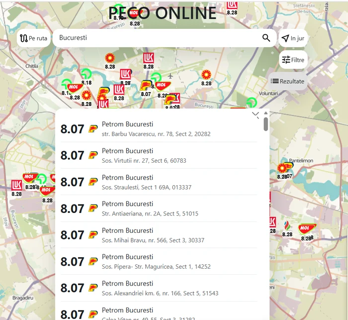 Și benzinăriile din Capitală afișează preșuri mai mici. FOTO peco-online.ro