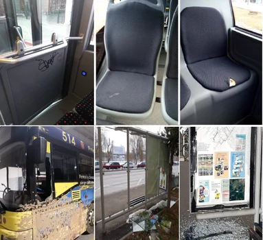 Bunurile companiei de transport public în comun din Siibiu - Tursib - distruse de-a lungul timpului Foto colaj