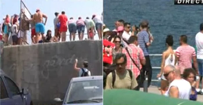 
    Participanţii la festivităţile prilejuite de Ziua Marinei s-au strâns pe faleză la locul unde a avut loc incidentuFoto Romania Tv  