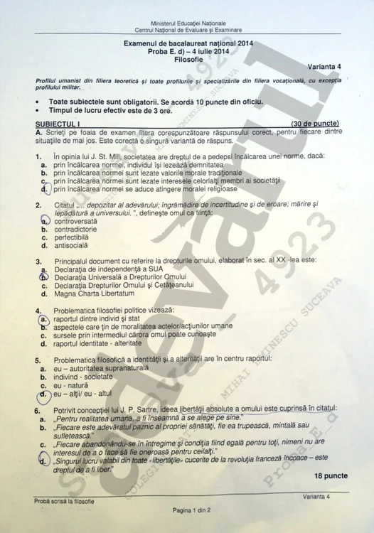 Subiectele la Filosofie - Bac 2014