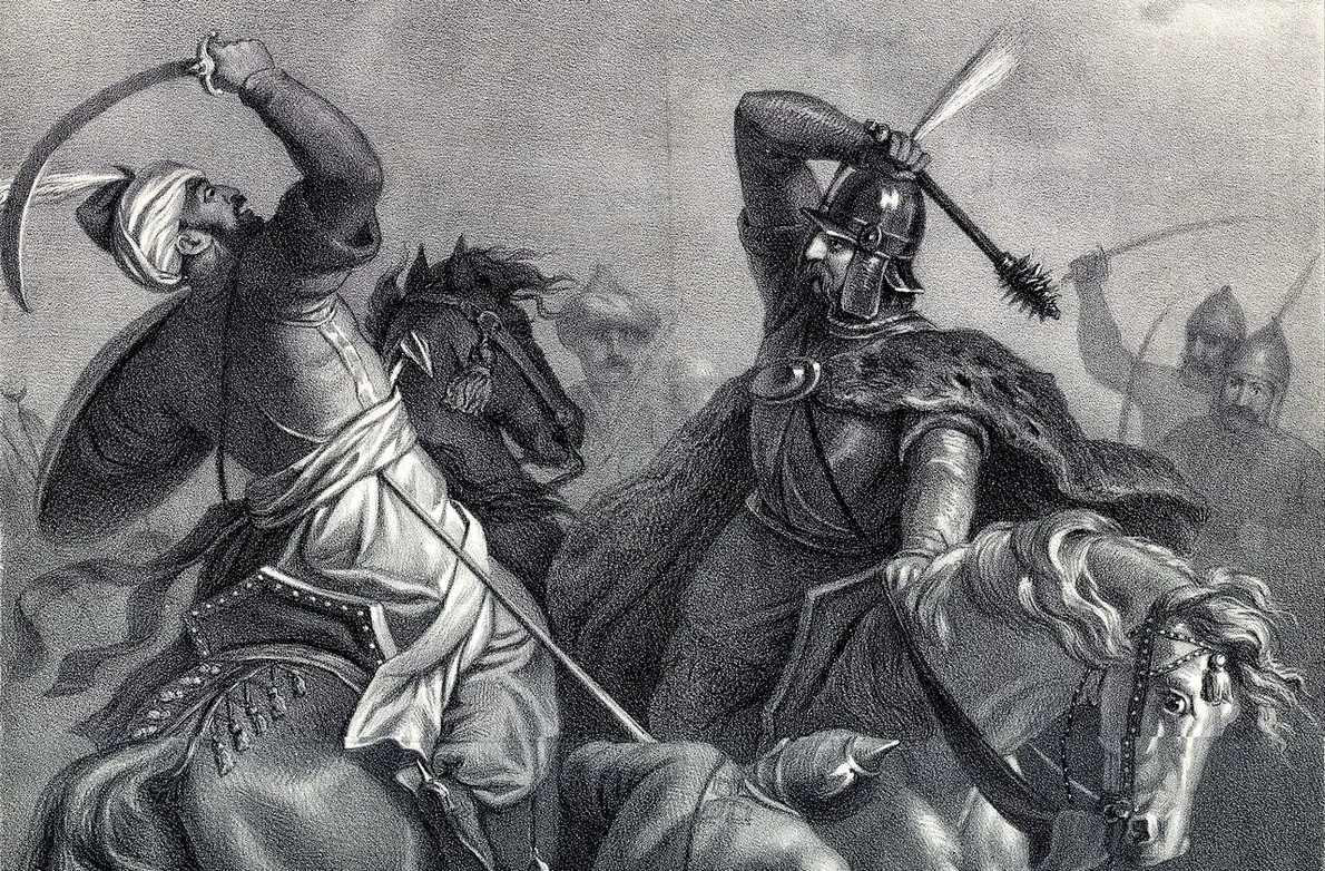 Iancu de Hunedoara luptând împotriva turcilor în Bătălia de la Varna. Litografie de József Marastoni (© Wikimedia Commons)