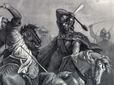 Iancu de Hunedoara luptând împotriva turcilor în Bătălia de la Varna. Litografie de József Marastoni (© Wikimedia Commons)