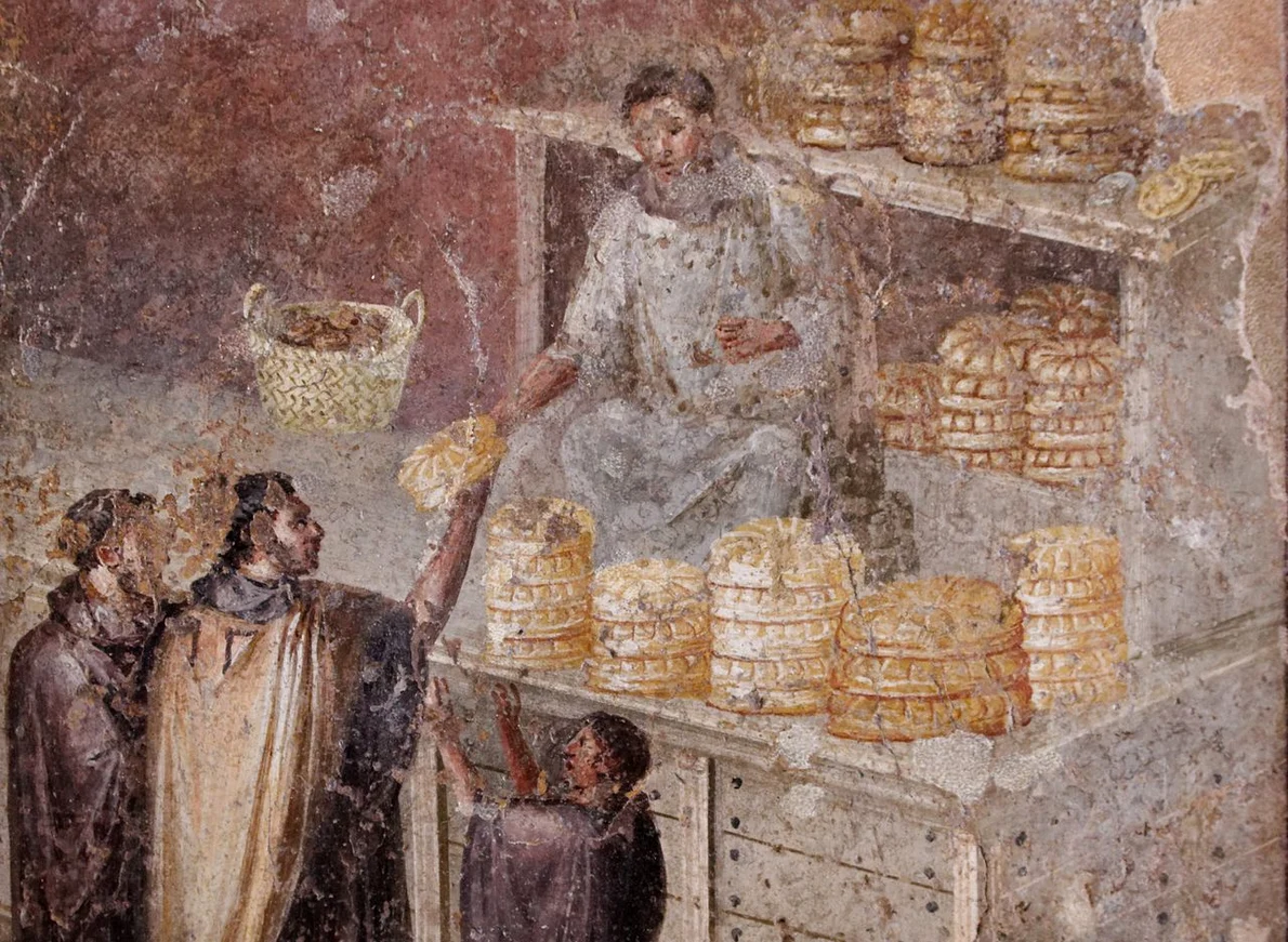  O tarabă cu pâine, pictură murală din Pompeii (© Museo Archeologico Nazionale di Napoli / Wikimedia Commons)