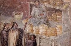 O tarabă cu pâine, pictură murală din Pompeii (© Museo Archeologico Nazionale di Napoli / Wikimedia Commons)