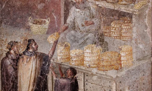  O tarabă cu pâine, pictură murală din Pompeii (© Museo Archeologico Nazionale di Napoli / Wikimedia Commons)