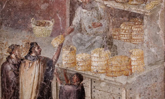  O tarabă cu pâine, pictură murală din Pompeii (© Museo Archeologico Nazionale di Napoli / Wikimedia Commons)