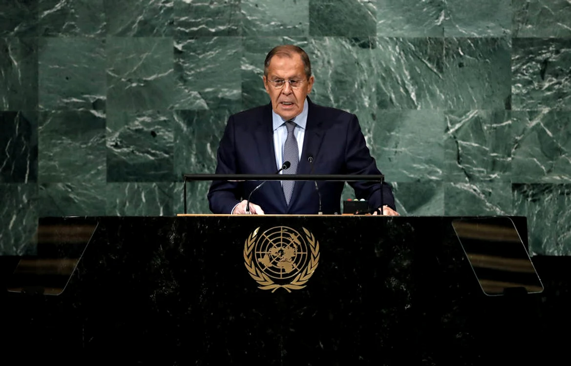 Serghei Lavrov la tribuna ONU FOTO EPA-EFE