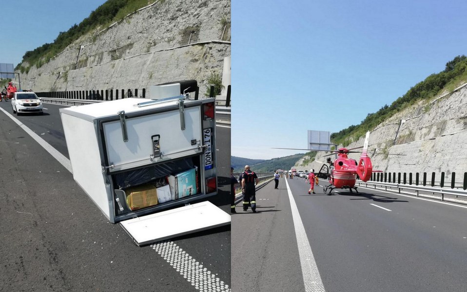 Elicopter aterizat pe Autostrada Lugoj-Deva. Imagini neobișnuite pe Dealul Liliecilor de pe A1
