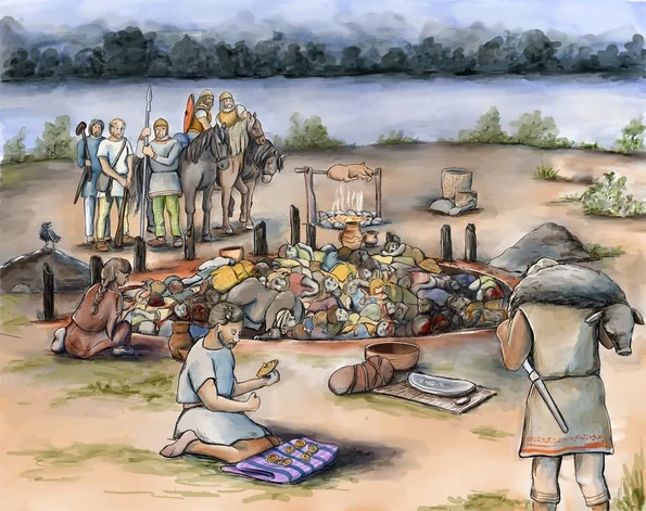 Reconstrucția evenimentului funerar de la Gomolava (© Sara Nylund)