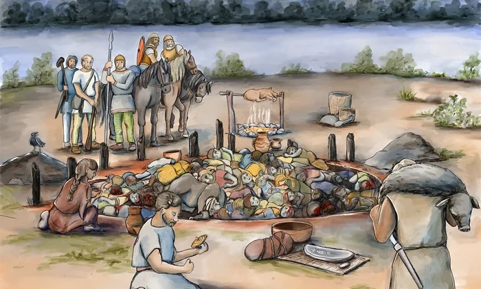 Reconstrucția evenimentului funerar de la Gomolava (© Sara Nylund)