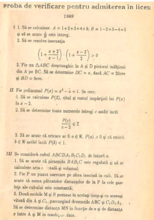 subiecte admitere liceu 1989 foto petre apostol