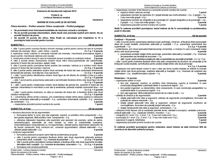 Barem romana Bac 2015, sesiunea de toamnă: Profilul uman