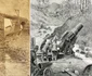 Podul de la Câineni Vâlcea pe Valea Oltului bombardat și un mortier german din Primul Război Mondial Foto Colaj jpg