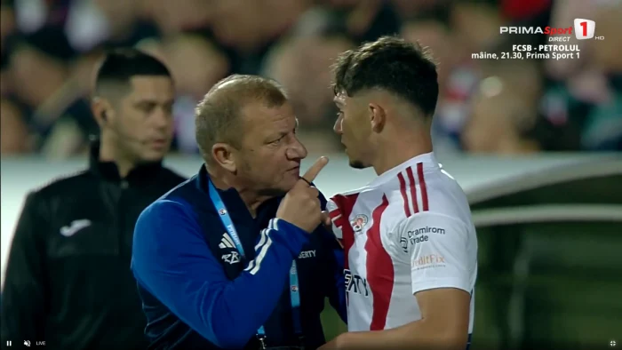 Dorinel Munteanu l-a luat de guler și l-a amenințat pe Maftei. Captură PrimaSport