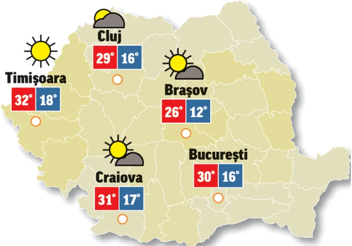 După cum arată prognoza meteo 12 iunie, vremea va fi în general frumoasă, cu temperaturi ridicate.