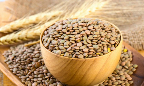 71977337   lentils in a wooden bowl close up on an old table  jpeg