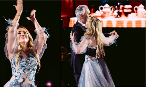 Cristina Păsăroiu și Andrea Bocelli au cântat împreună de Revelion la Abu Dhabi. FOTO: Luca Rossetti/Facebook