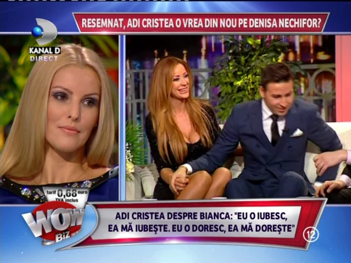 Denisa a mărturisit că Adrian Cristea încă ţine legătura cu Bianca Drăguşanu (captură: Kanal D)