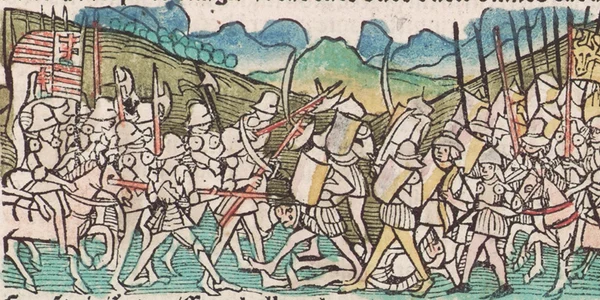 Kingdom of Hungary against Moldavians flag in battle jpg