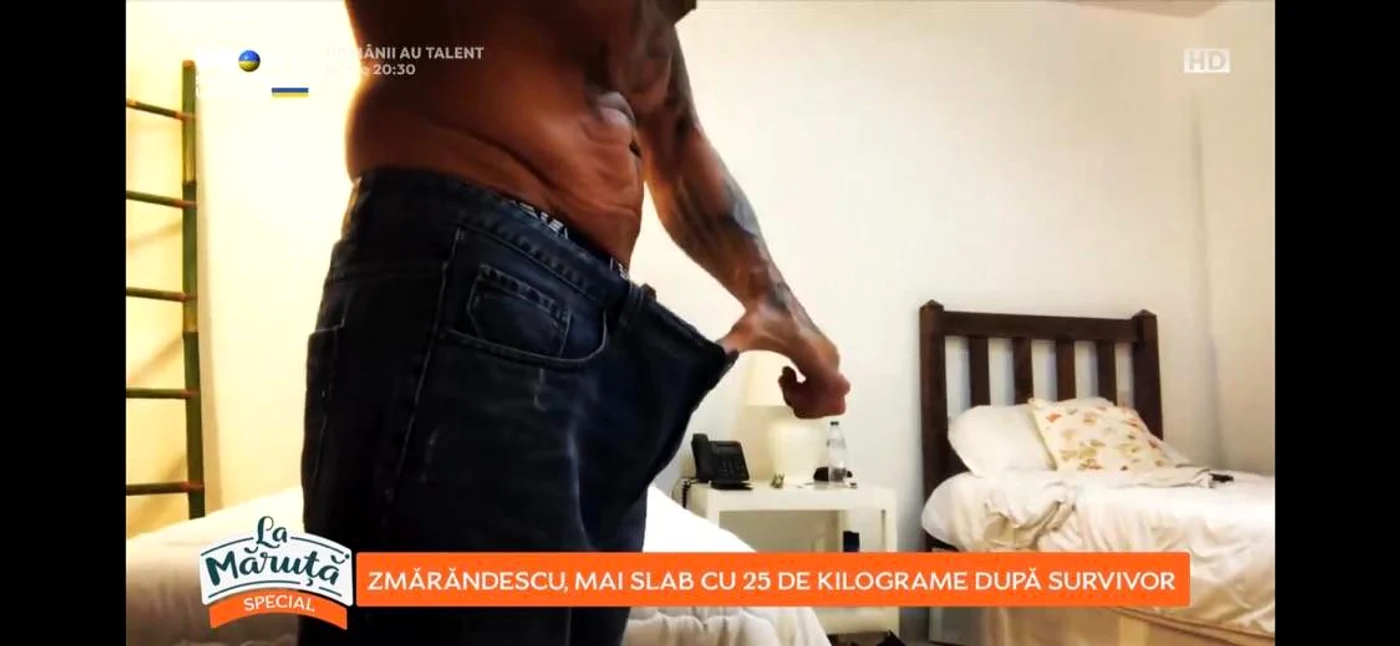Hanele îi sunt largi lui Cătălin, după ce a slăbit la Survivor Foto: Captură Video