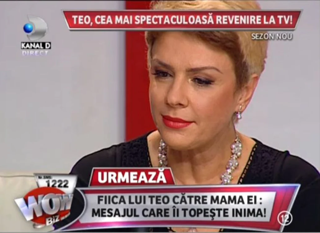 Când şi-a amintit cât de mult a însemnat Adrian Sârbu în viaţa ei, Teo Trandafir a avut ochii plini de lacrimi (captură: WOWbiz)